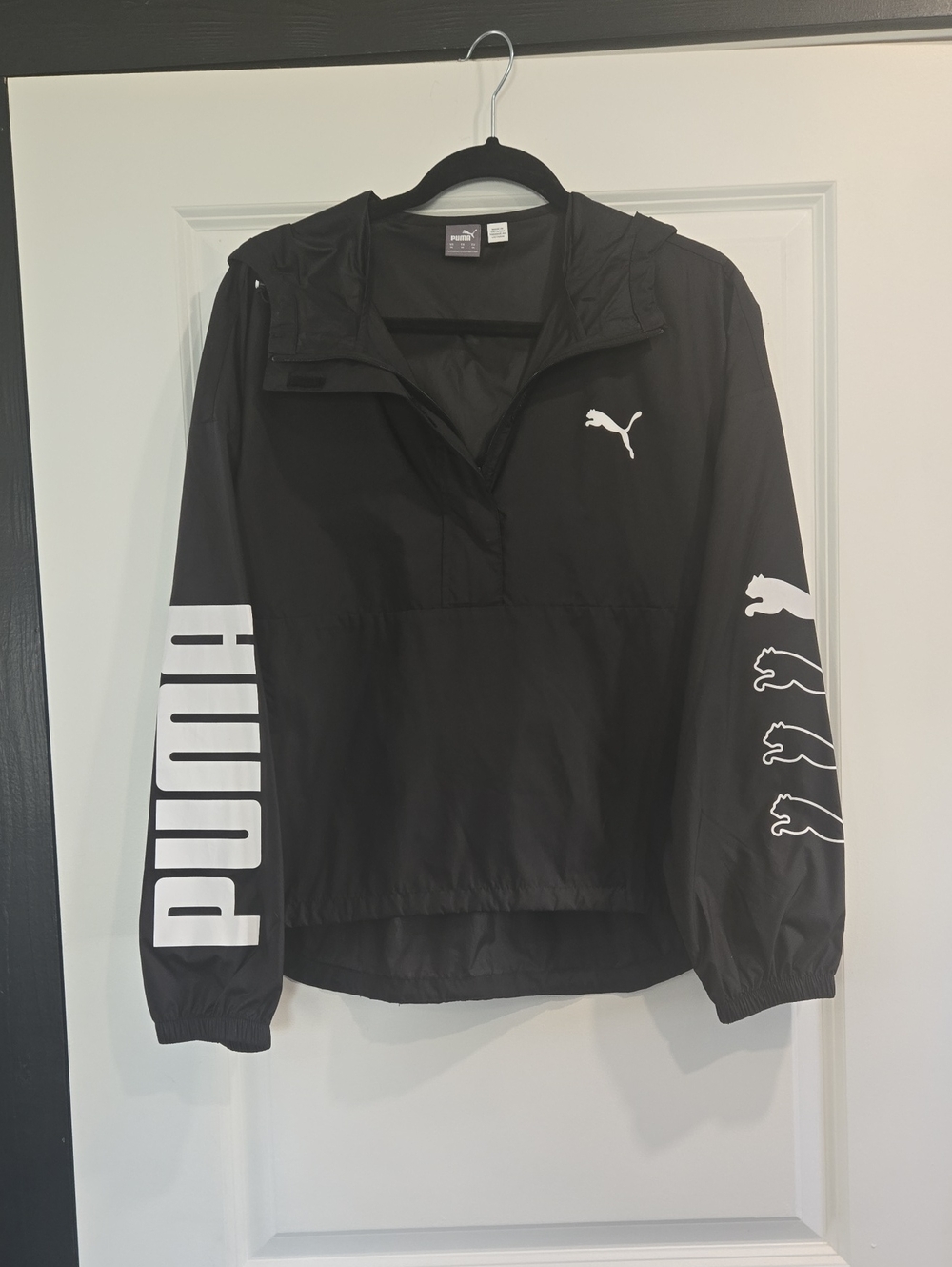 Puma Black Hooded Pullover Windbreaker with White Logos